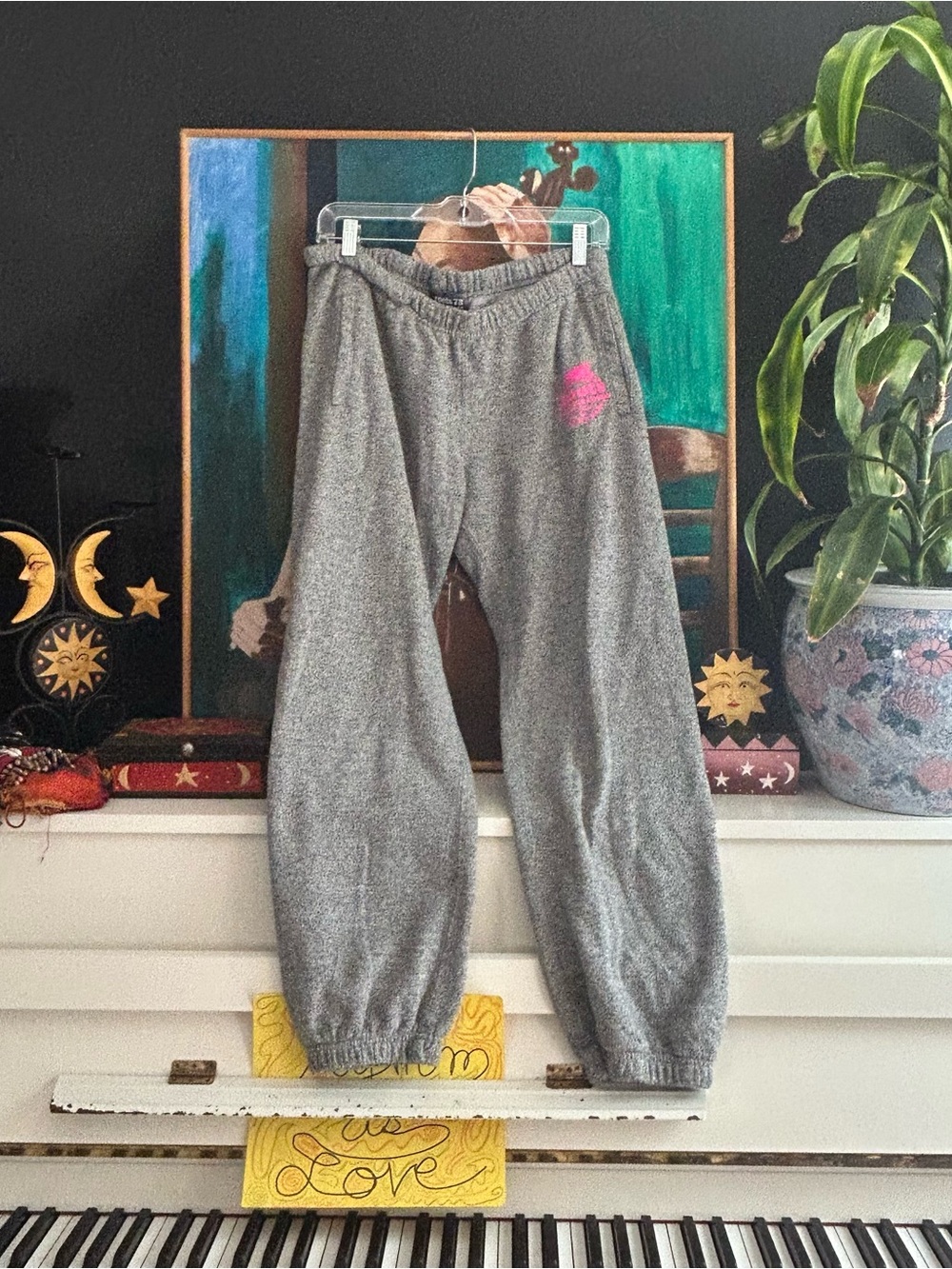 Roots 73 Athletics Grey Fleece Jogger Sweatpants Pink Logo Women’s M